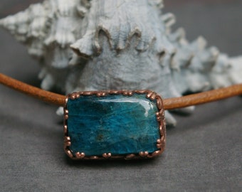 Mermaid Ocean Choker, Patina Blue Apatite Copper Charm, Retro Sea Witch Style
