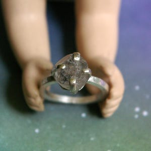 Raw Herkimer Diamond Ring, Quartz Crystal Slice, Recycled Sterling Silver, Size 8