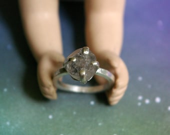 Raw Herkimer Diamond Ring, Quartz Crystal Slice, Recycled Sterling Silver, Size 8