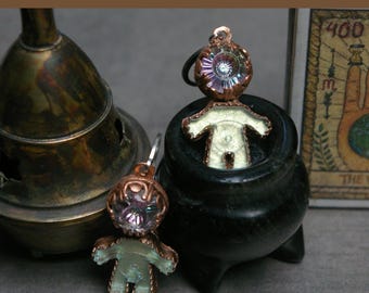 Oddity Doll Earrings, Digital Pixel Pixie, Choose Leverbacks or 14g Clickers