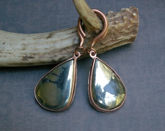 Stretched Ear Jewelry, 10g Gauge Copper and Pyrite Ear Weights
