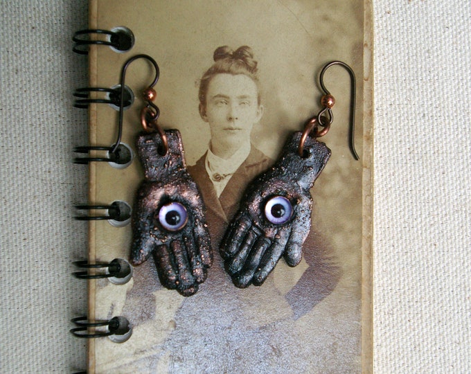 Hand of God Purple Eye Copper Earrings on Niobium Earwires