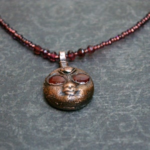 Third Eye Moon Choker, Garnet Starstruck Eyes, Recycled Copper, Beaded Cord image 4