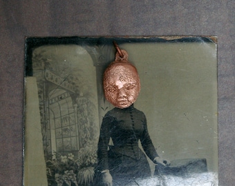 Earth Pixie Charm, Witchy Trinket, Painted Clay, Recycled Copper