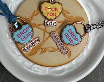 Mean Heart Candy, Message Necklace, Mature Language