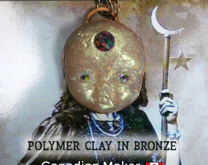 Fairypunk Doll Pendant, Aura Rhinestones, Rainbow Steel Chain