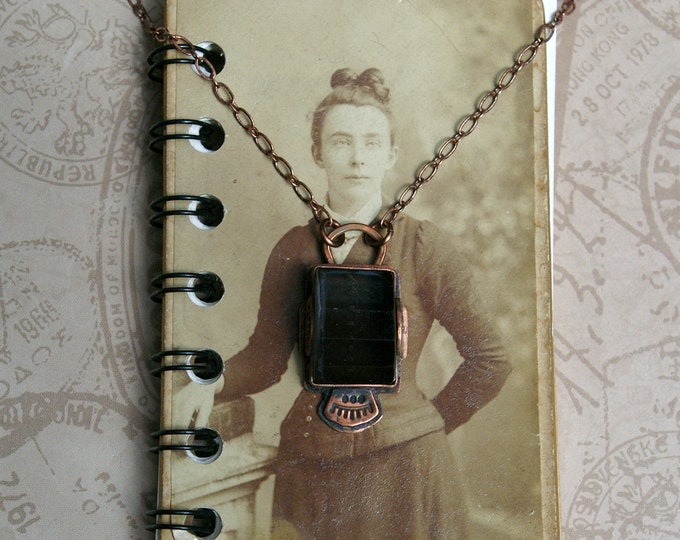 Recycled TV Glass Pendant, Copper Necklace, Salvaged Picture Tube, Mother and Son Chain