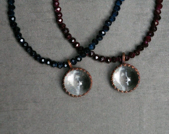 Crystal Ball Choker, Glass Orb in Copper on Ombre Beads, Choose Blue or Red