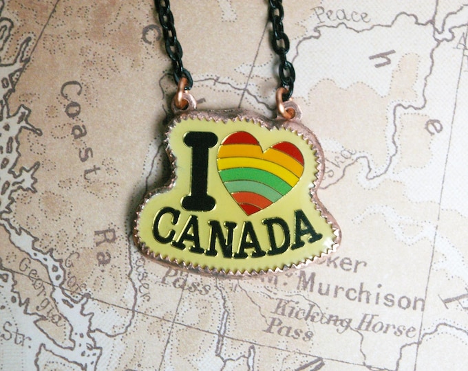 Canada Necklace, Upcycled 90s Vintage Enamel Pin, Recycled Copper Sheet