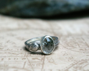 Herkimer Diamond Ring Set, Sterling Silver, Rose Cut, Stackable Size 7 1/2