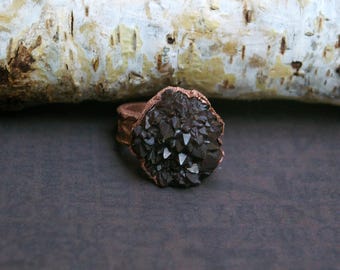 Thunder Bay Amethyst, Recycled Copper Ring, Bramble Pattern Band, Size 8