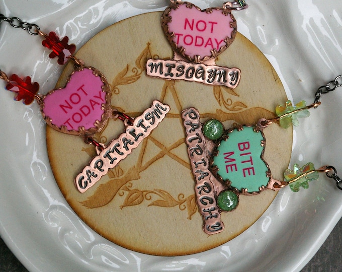 Mean Heart Candy, Message Necklace, Feminist Theme