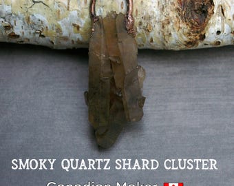 Smoky Quartz Pendant, Crystal Shard Cluster, Recycled Copper, Electroformed Jewelry