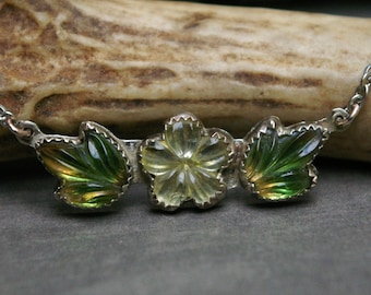 Berry Blossom Necklace, Vintage Glass Gems, Stainless Steel Chain