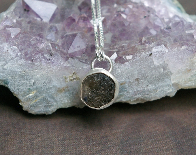 Raw Herkimer Slice Pendant, Layering Necklace, Recycled Sterling Silver Setting, Box Link Chain