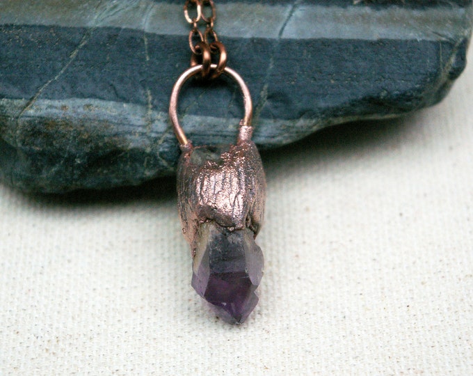Raw Amethyst Nugget Pendant, Recycled Electroformed Copper
