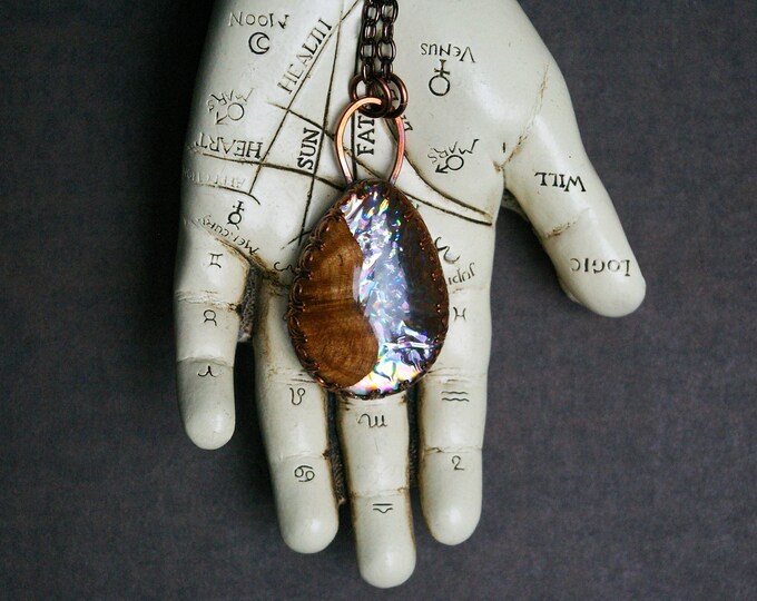 Upcycled CD and Maple Wood Pendant, Reclaimed Copper Sheet, Junk Diva Text