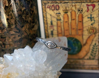 Eye Stacking Ring, Cottage Witch, Recycled Sterling Silver, Hammered Band, Size 6