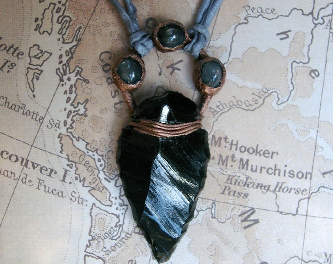 Obsidian Arrowhead Pendant, Recycled Copper, Whimsigoth Necklace