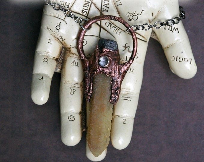 Fairy Quartz Pendant, Raw Sapphire, Herkimer Diamond, Recycled Copper