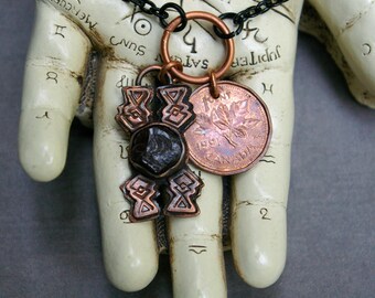 Charm Choker, Garnet and Copper Mini Pendant, Good Luck