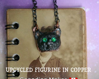 Upcycled Kitty Pendant, Spooky Necklace, Creepy Cute, Cat Lover Gift