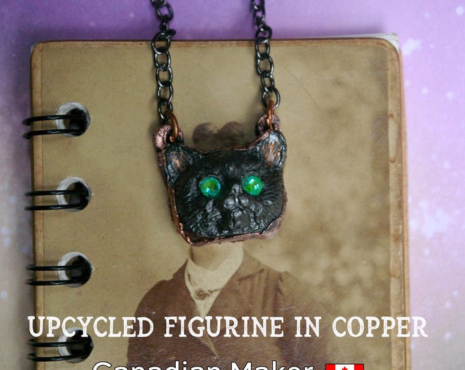 Upcycled Kitty Pendant, Spooky Necklace, Creepy Cute, Cat Lover Gift