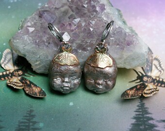 Goblincore Night Sprite Earrings, Recycled Copper on Stainless Steel Leverbacks