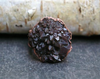 Thunder Bay Amethyst, Recycled Copper Ring, Bramble Pattern Band, Size 8