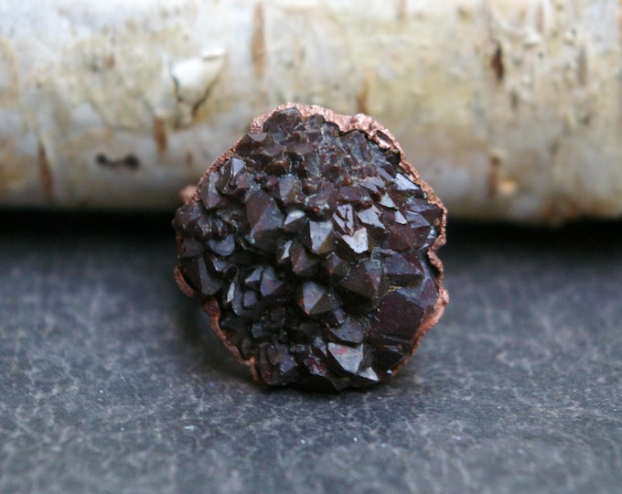 Thunder Bay Amethyst, Recycled Copper Ring, Bramble Pattern Band, Size 8