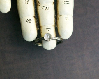 Herkimer Diamond, Rose Cut, Stacking Ring, Hammered Band, Choose Your Size