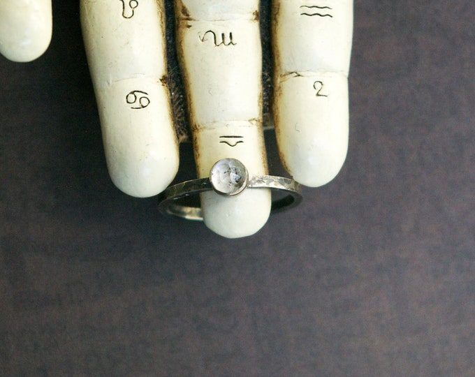Herkimer Diamond, Rose Cut, Stacking Ring, Hammered Band, Choose Your Size