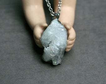 Aura Quartz Crystal Pendant, Electroformed Recycled Copper, Gunmetal Finish