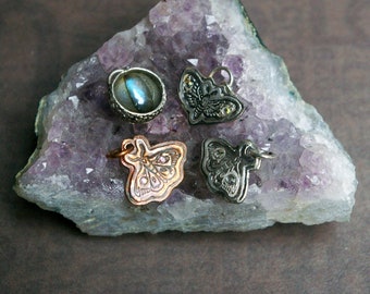 Good Luck Charm, choose Silver or Copper Emperor Moth, Silver Death's Head Moth, Silver Labradorite Dragon's Eye