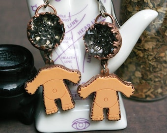 Weirdcore Doll Earrings, Oddity Flower Pixie, Stainless Steel Hooks