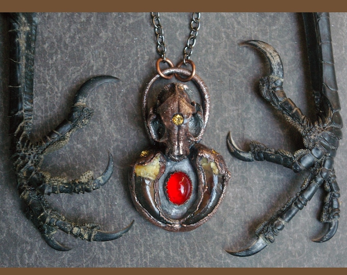 Faux Skull Familiar Pendant, Coyote Claws, Vintage Gems, Recycled Electroformed Copper