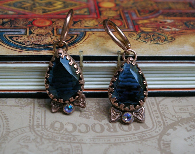Vintage Glass Ear Weights, 10g Copper, Aurora Crystal Accents, Statement Earrings