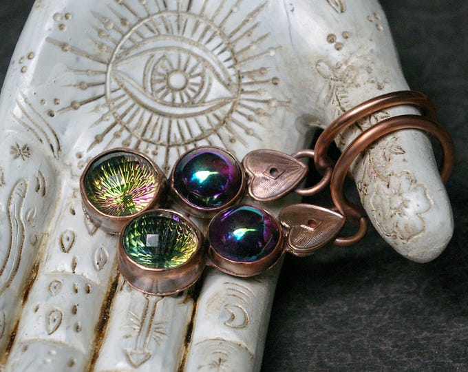 Vintage Glass & Copper Ear Weights, Mystical Aurora Orbs, Planchette Charms