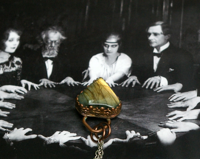 Diamond Shaped Labradorite Pendant, Copper Setting with Stone Accent