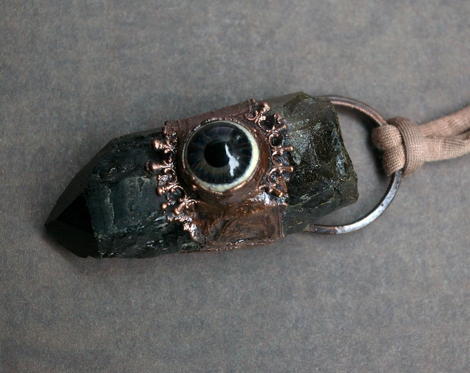 Smoky Quartz Scrying Pendant, Dark Gray Charcoal Eye, Mystical Occult Necklace