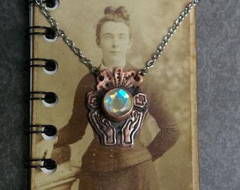 Fairycore Orb Necklace, Upcycled CD Doublet, Recycled Copper Sheet, Stainless Steel Chain