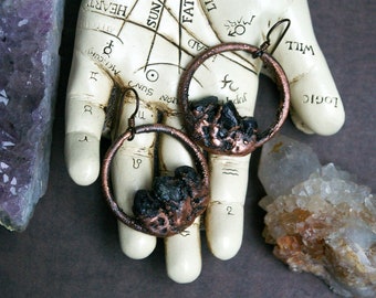 Goblincore Boho Earrings, Iolite and Recycled Copper, Water Sapphire, Hypo-allergenic Niobium Earwires