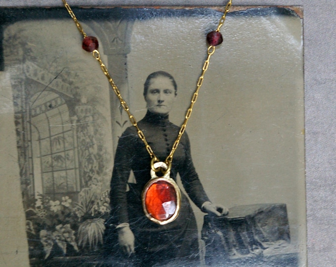 Garnet Choker in Brass & Stainless Steel with Bead Accents