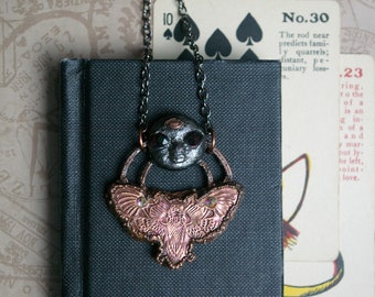 Witchy Moth Necklace, Moon Goddess, Black Opal, Third Eye, Recycled Copper