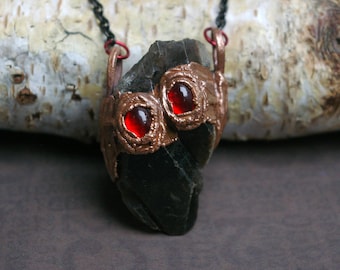 Smoky Quartz Shadow Work Pendant, Double-terminated Crystal & Recycled Copper, Black Steel Chain