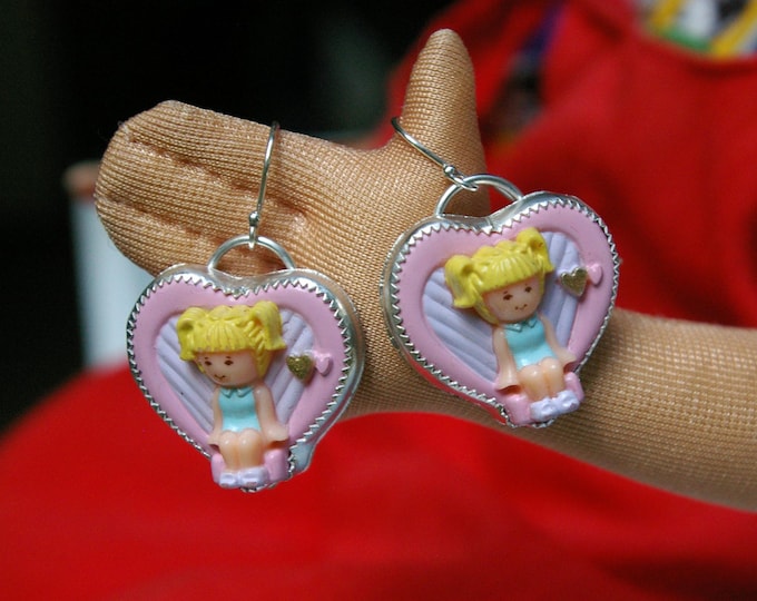Upcycled Vintage Toy Earrings, Tiny Doll in Sterling Silver
