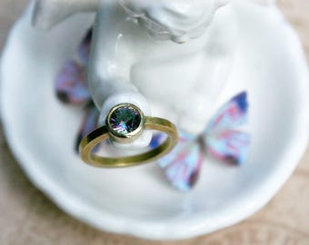 Mystic Topaz and Brass Ring, Size 6 1/2