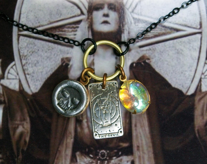 Witchy Brass Mini Pendants, Charm Cluster Necklace, Badass Rebel Talisman