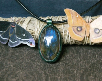 Labradorite Pendant, Teal-tinted Copper Setting, Recycled
