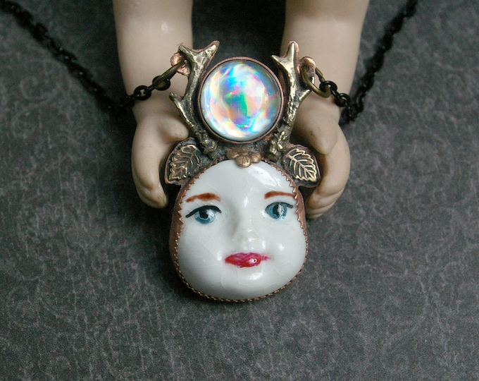 Fairypunk Necklace, Weirdcore Jewelry, Dryad Pendant, Recycled Copper & CD, Brass and Black Steel